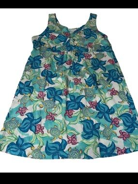 Lulu B Women’s Size XL Summer Dress Sleeveless Tropical Sea Turtles Coastal 4003